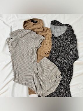 Cozy Knit Tees Trio, Neutral Colors, Work Wear Refresher Bundle! Sz XL